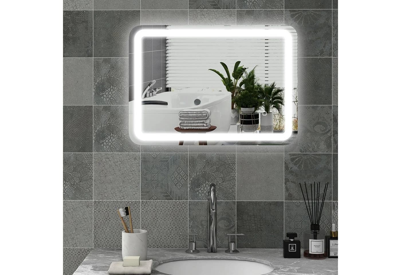 HOMCOM LED Badezimmerspiegel Silber mit Anti-Beschlag und Touch-Schalter - Bild 2