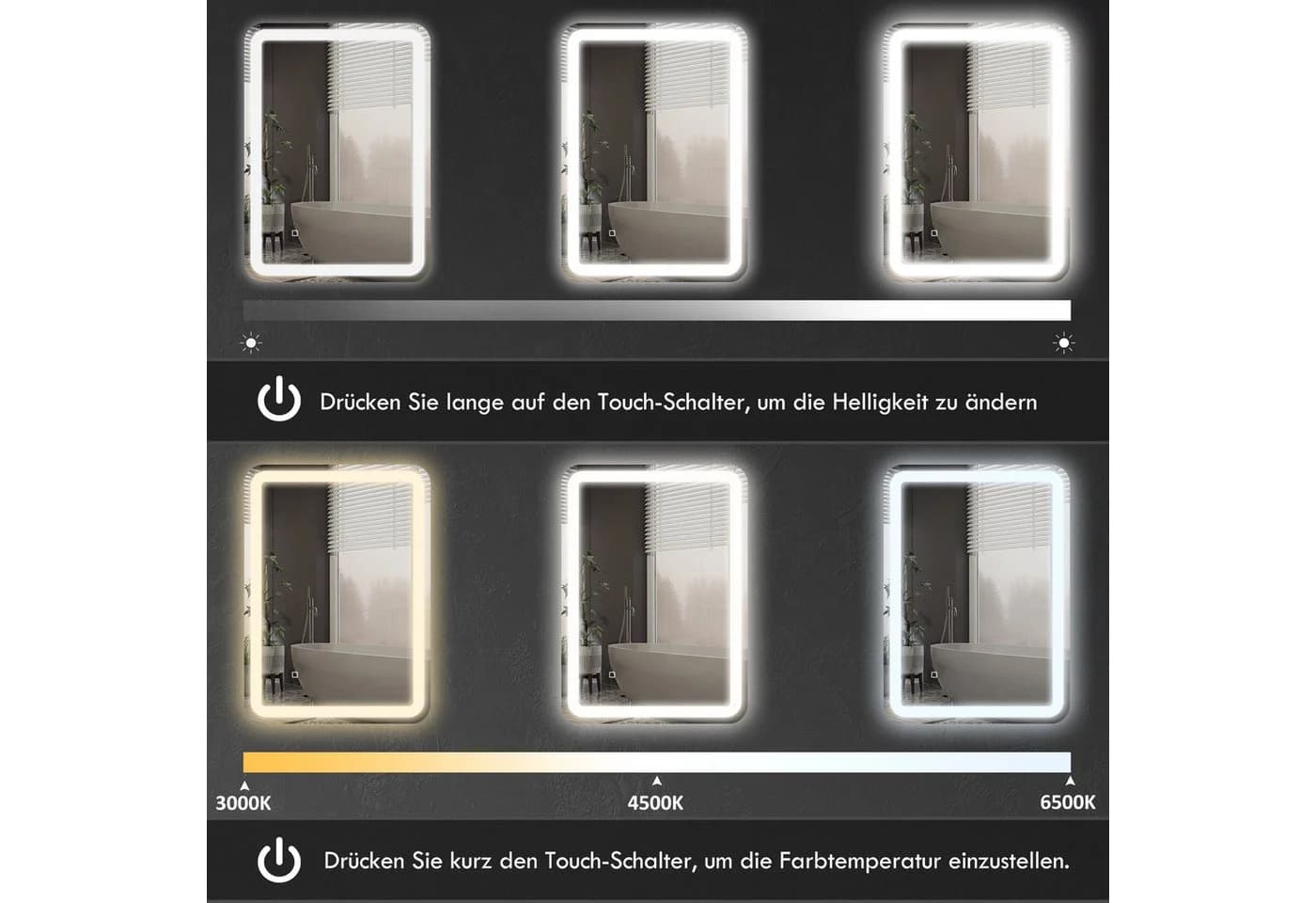 HOMCOM LED Badezimmerspiegel Silber mit Anti-Beschlag und Touch-Schalter - Bild 5