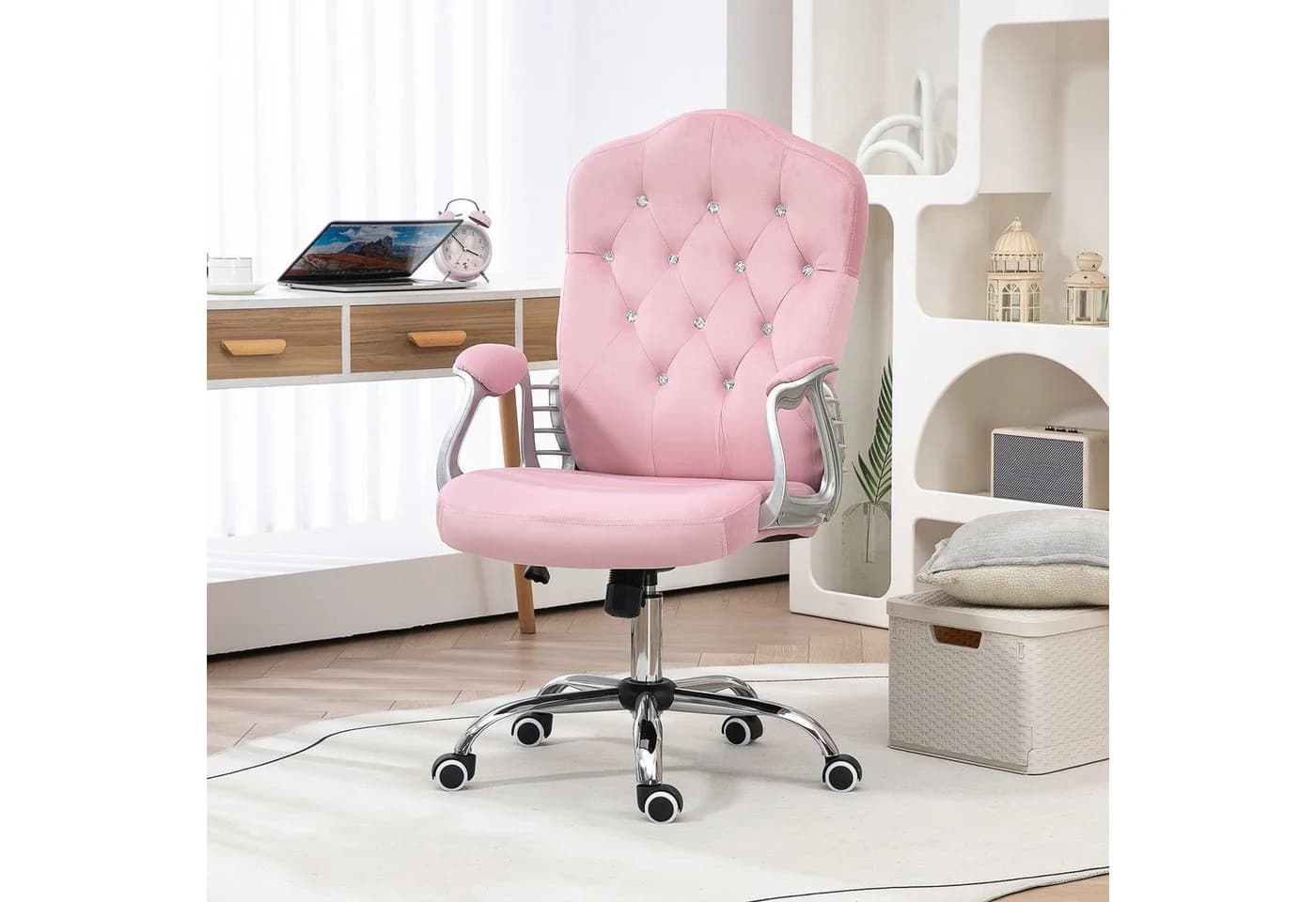 Vinsetto Bürostuhl Rosa mit Kristallknöpfen und Kippfunktion - Bild 2