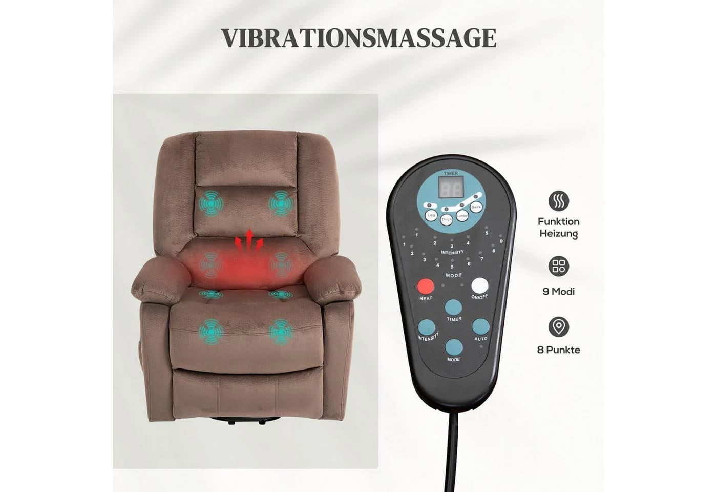 HOMCOM Elektrischer Relaxsessel mit Aufstehhilfe, Massage & Wärme Braun - Bild 5