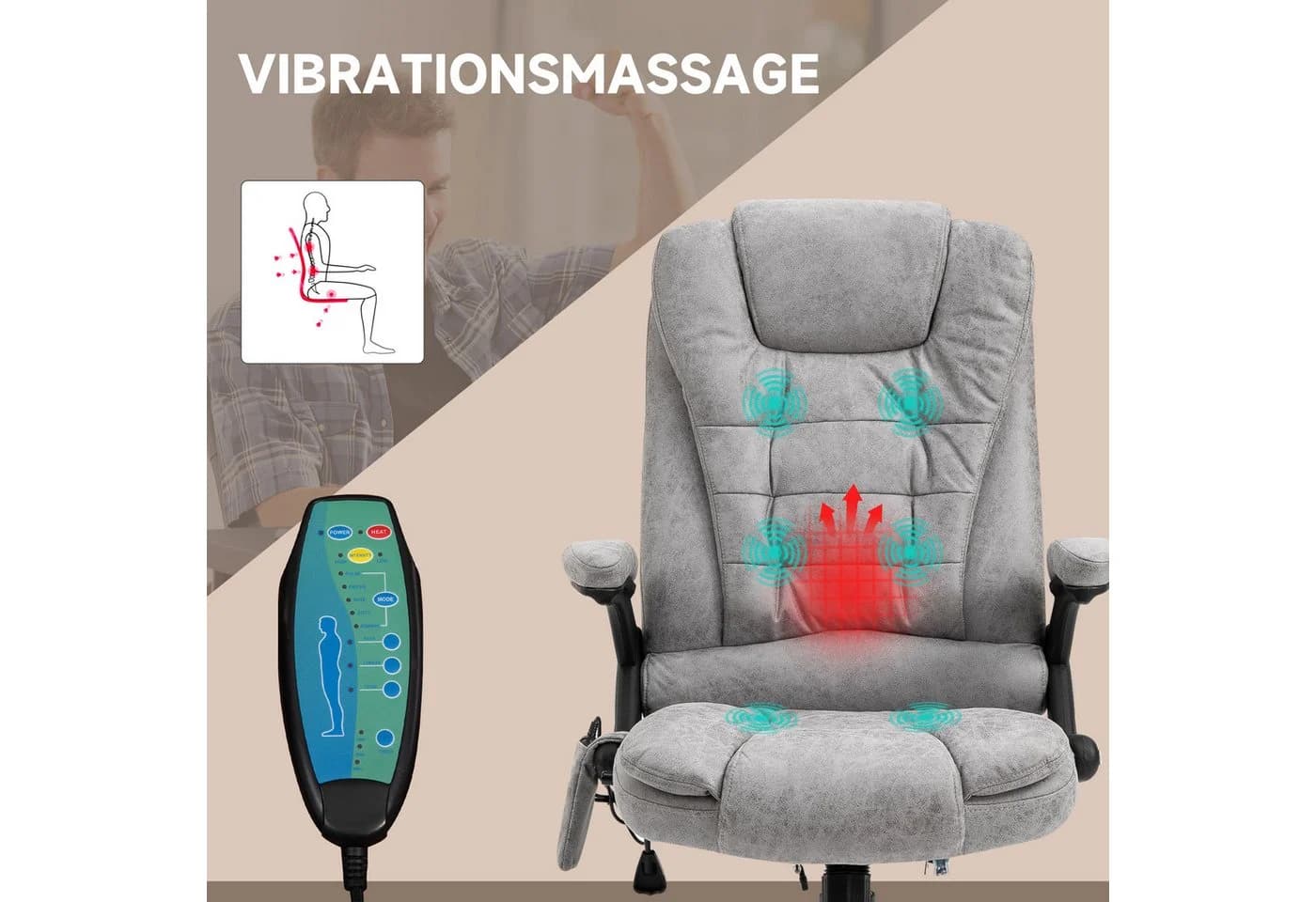 Vinsetto Bürostuhl mit Massagefunktion und Wärmefunktion Grau - Bild 4