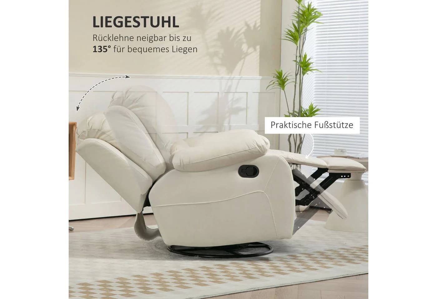 HOMCOM Relaxsessel Cremeweiß 135° neigbar mit Fußstütze - Bild 4
