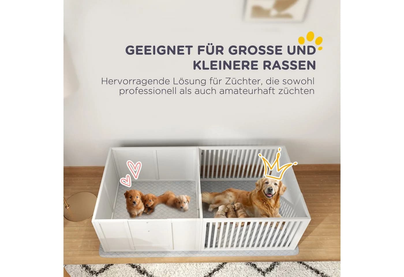 PawHut Wurfbox für Welpen mit verstellbarer Tür und Hygieneunterlage Weiß - Bild 4