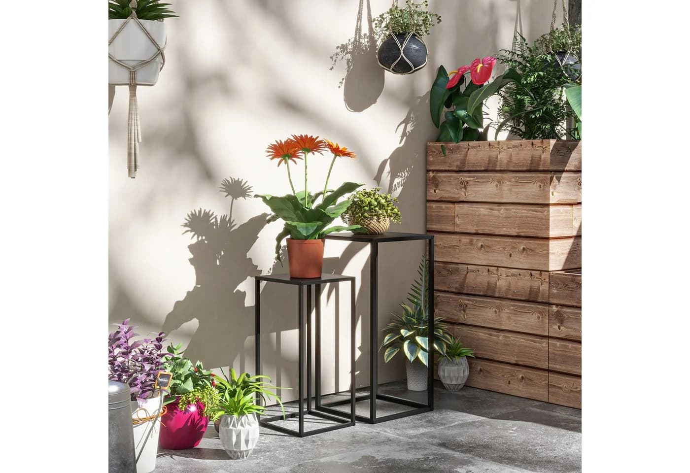 Outsunny Blumenständer 2er-Set Schwarz Industrieller Stil - Bild 2