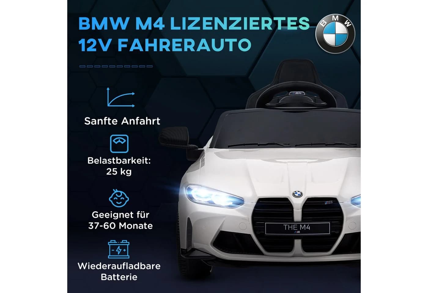 AIYAPLAY Elektro-Kinderauto BMW M4 Weiß Fernbedienung - Bild 4