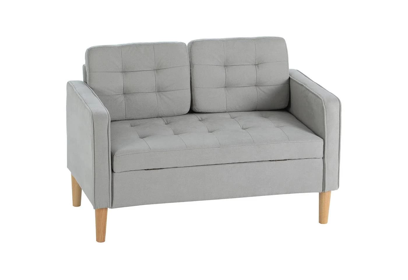 HOMCOM 2-Sitzer Couch mit Stauraum Hellgrau Samtimitat