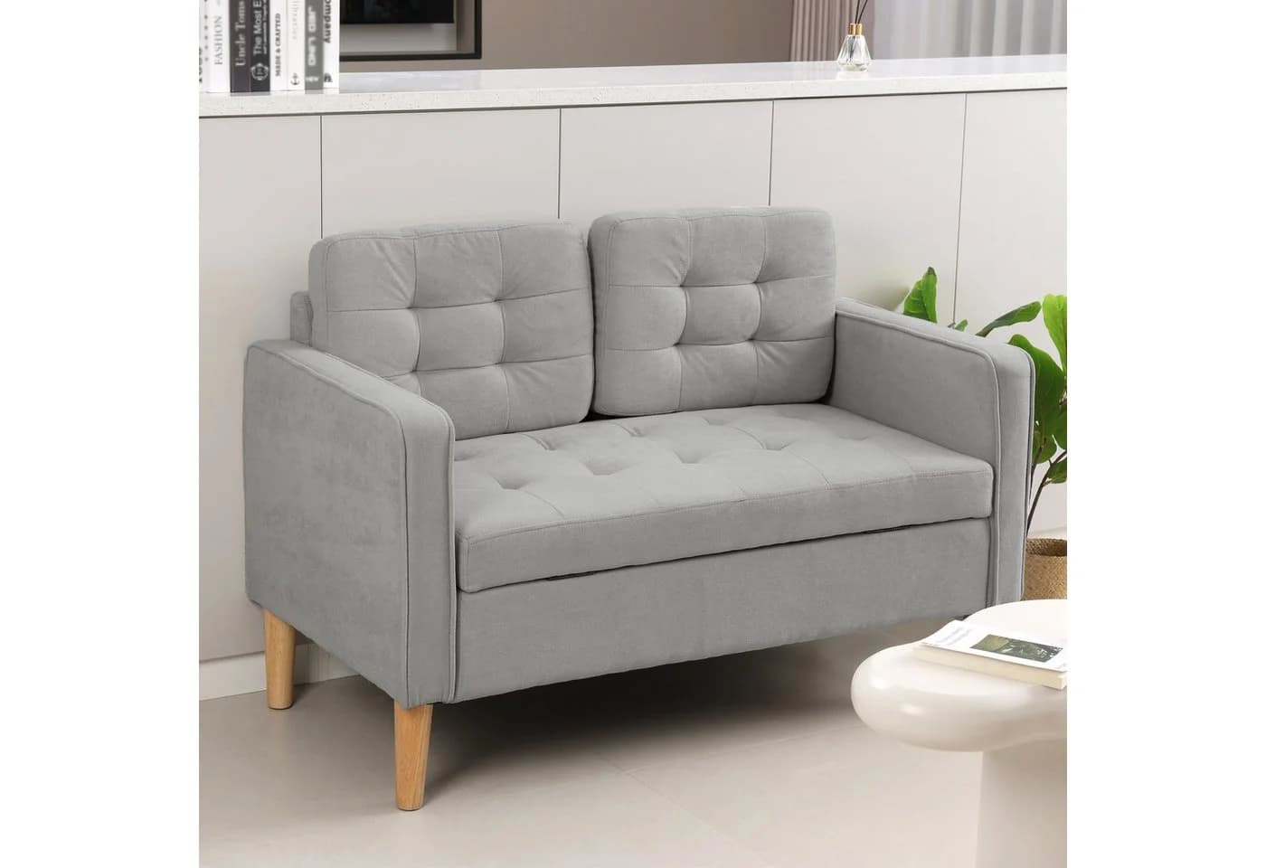 HOMCOM 2-Sitzer Couch mit Stauraum Hellgrau Samtimitat - Bild 2