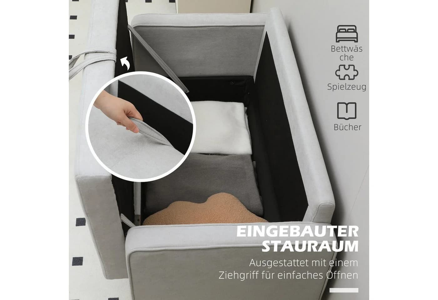 HOMCOM 2-Sitzer Couch mit Stauraum Hellgrau Samtimitat - Bild 4