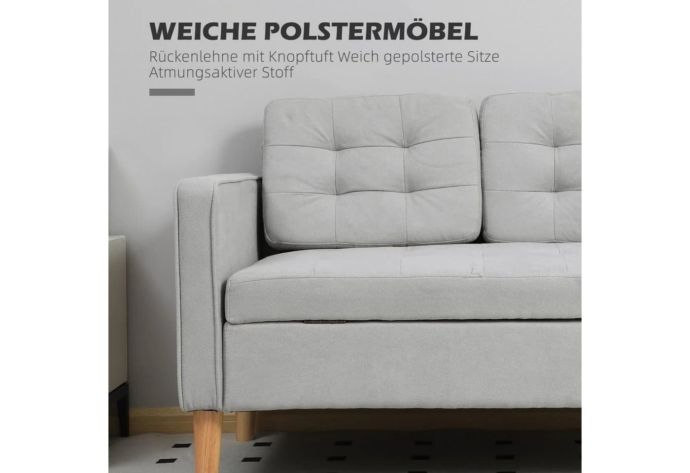 HOMCOM 2-Sitzer Couch mit Stauraum Hellgrau Samtimitat - Bild 5