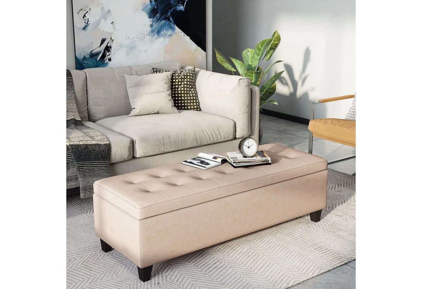 HOMCOM Sitzbank mit Deckel Beige Leinenoptik Truhenbank - Bild 2