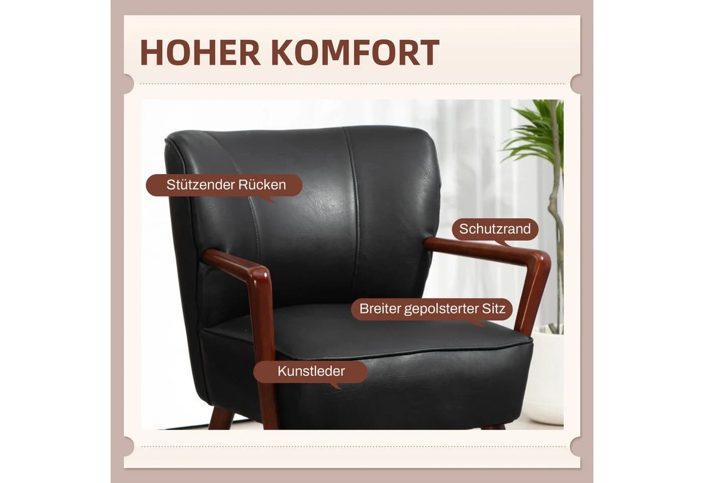 HOMCOM Relaxsessel Schwarz Kunstleder Akzentstuhl - Bild 4