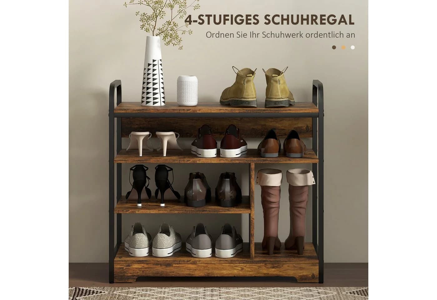 HOMCOM 4-stufiges Schuhregal Braun Schwarz für 11 Paar Schuhe - Bild 4
