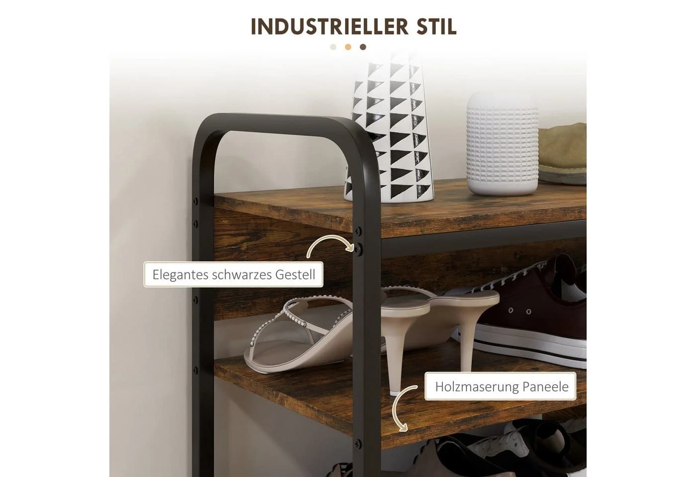 HOMCOM 4-stufiges Schuhregal Braun Schwarz für 11 Paar Schuhe - Bild 5