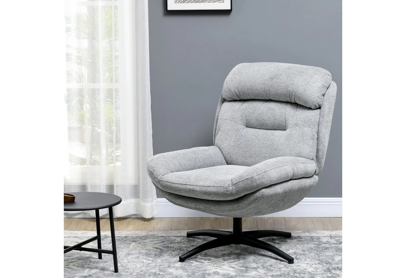 HOMCOM Relaxsessel Drehbar Loungesessel mit Wasserabweisend Chenille-Optik, Grau - Bild 2