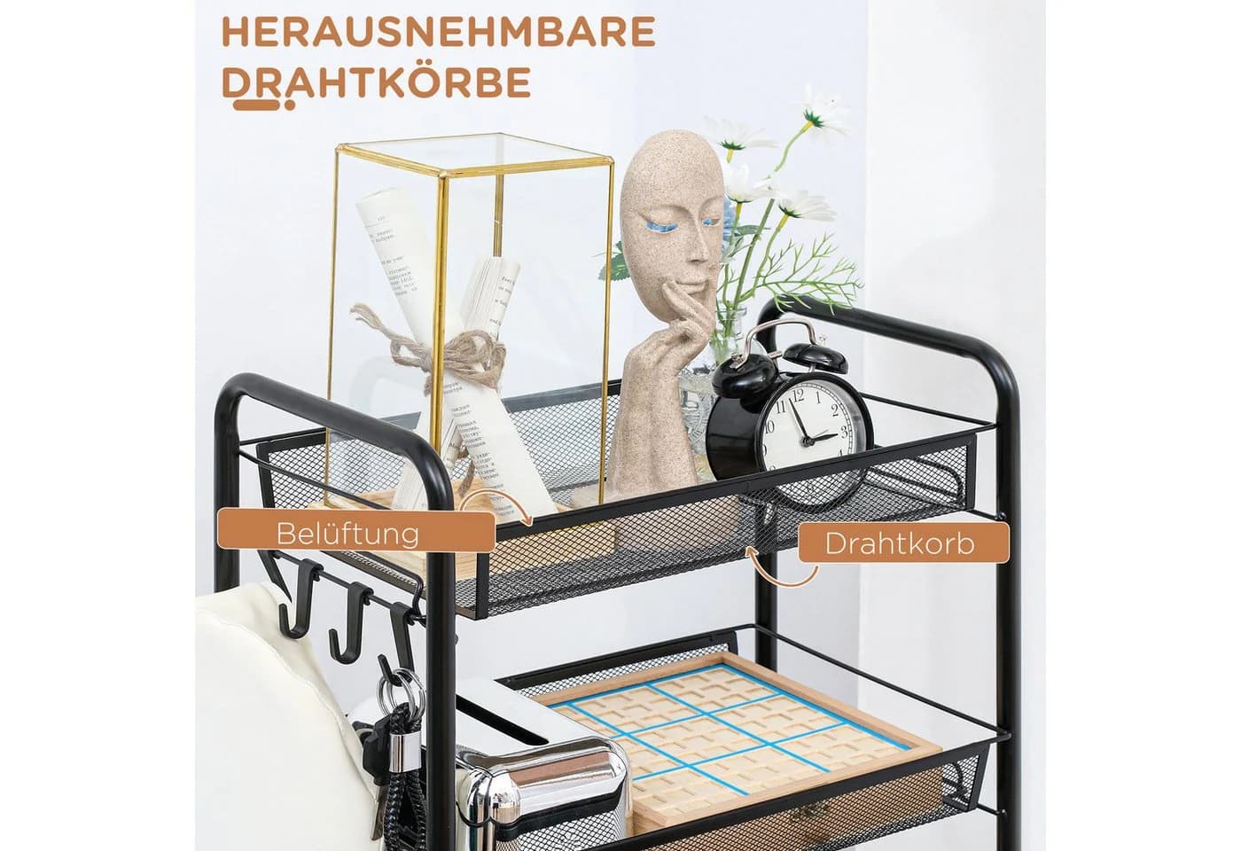HOMCOM Servierwagen 5-stöckiger, platzsparender Küchenwagen mit Netzkörben - Bild 5