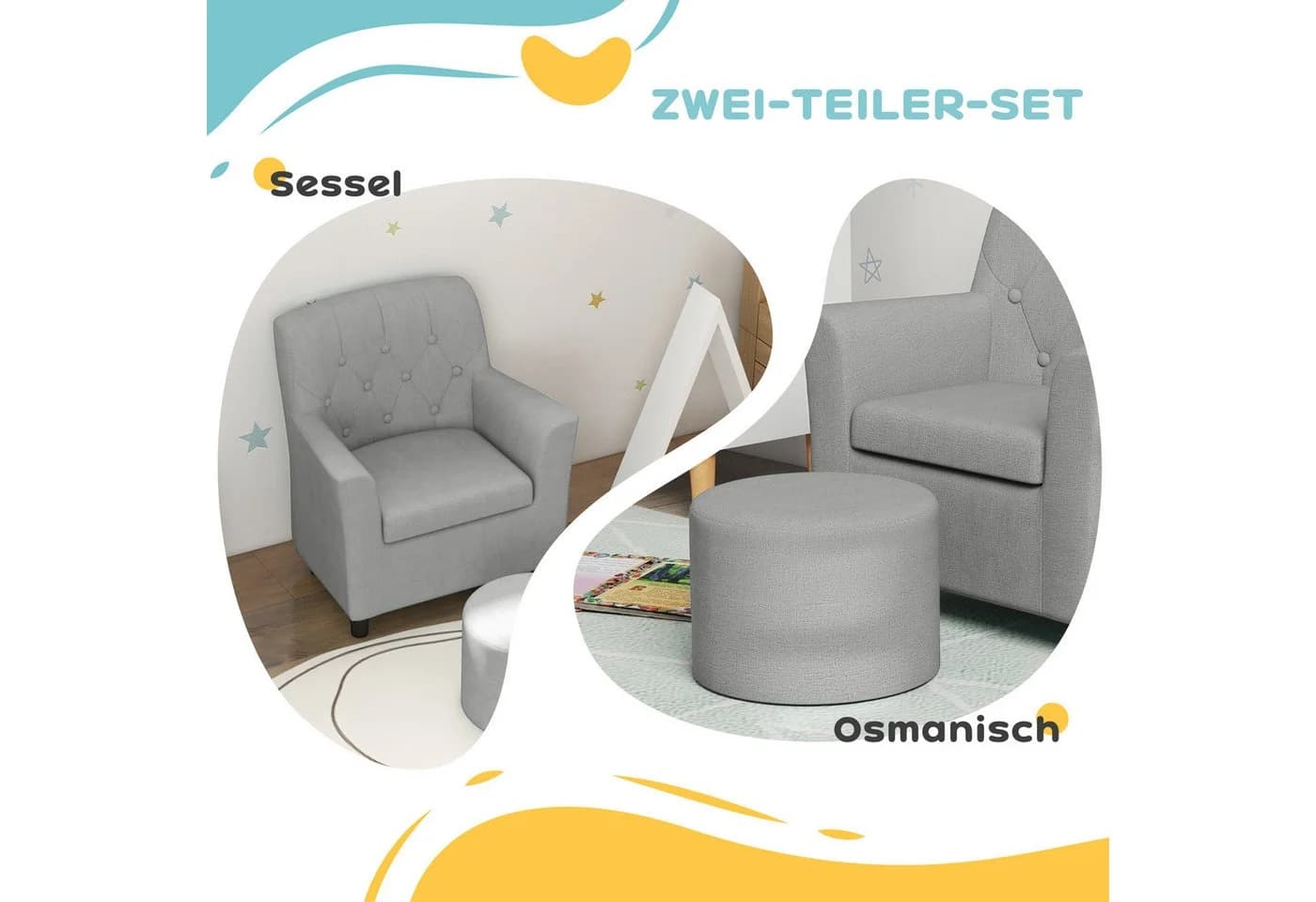 AIYAPLAY Kindersessel mit Hocker Grau Diamantmuster - Bild 4