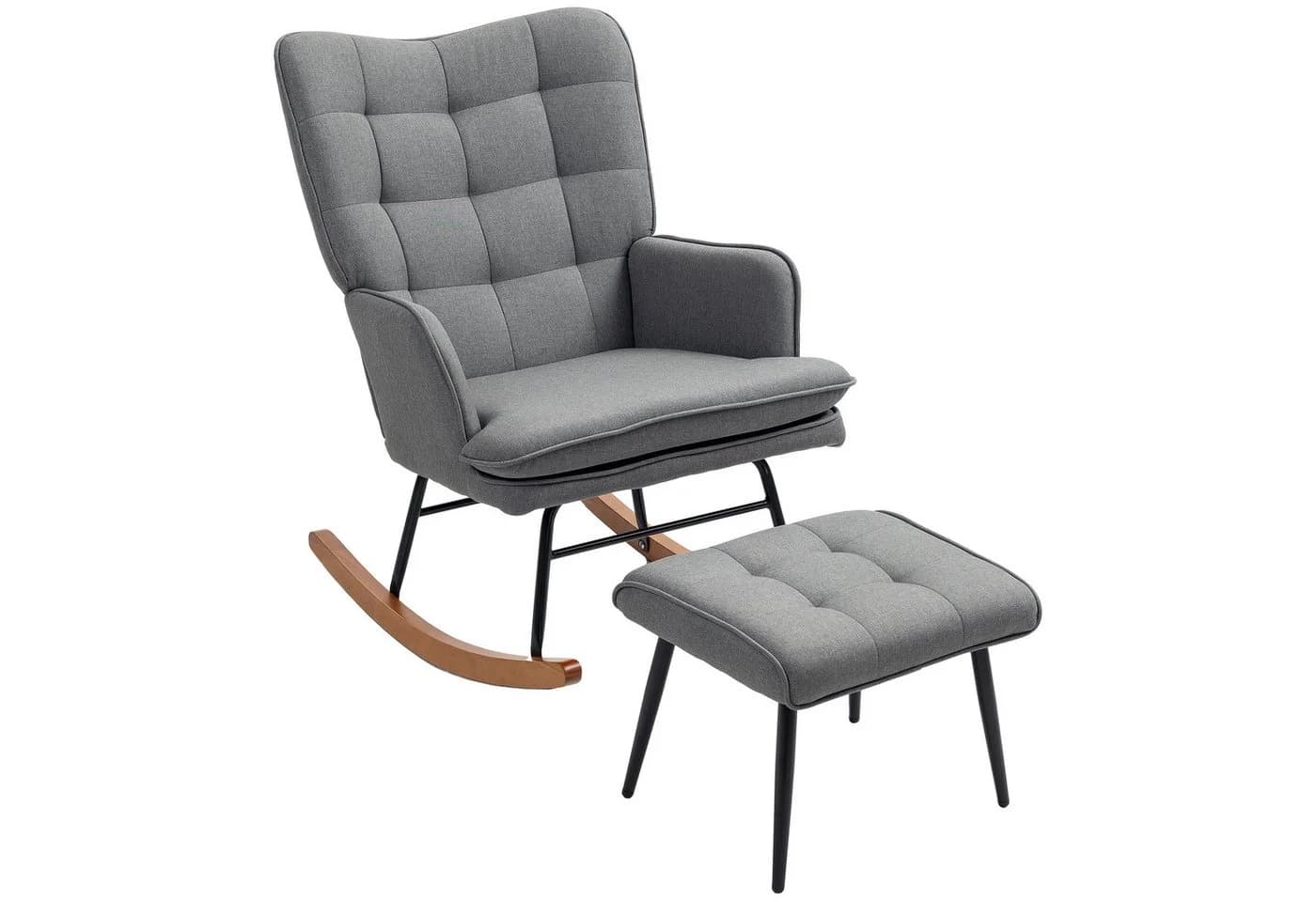 HOMCOM Schaukelsessel mit Hocker Schwarz+Dunkelgrau Leinenoptik