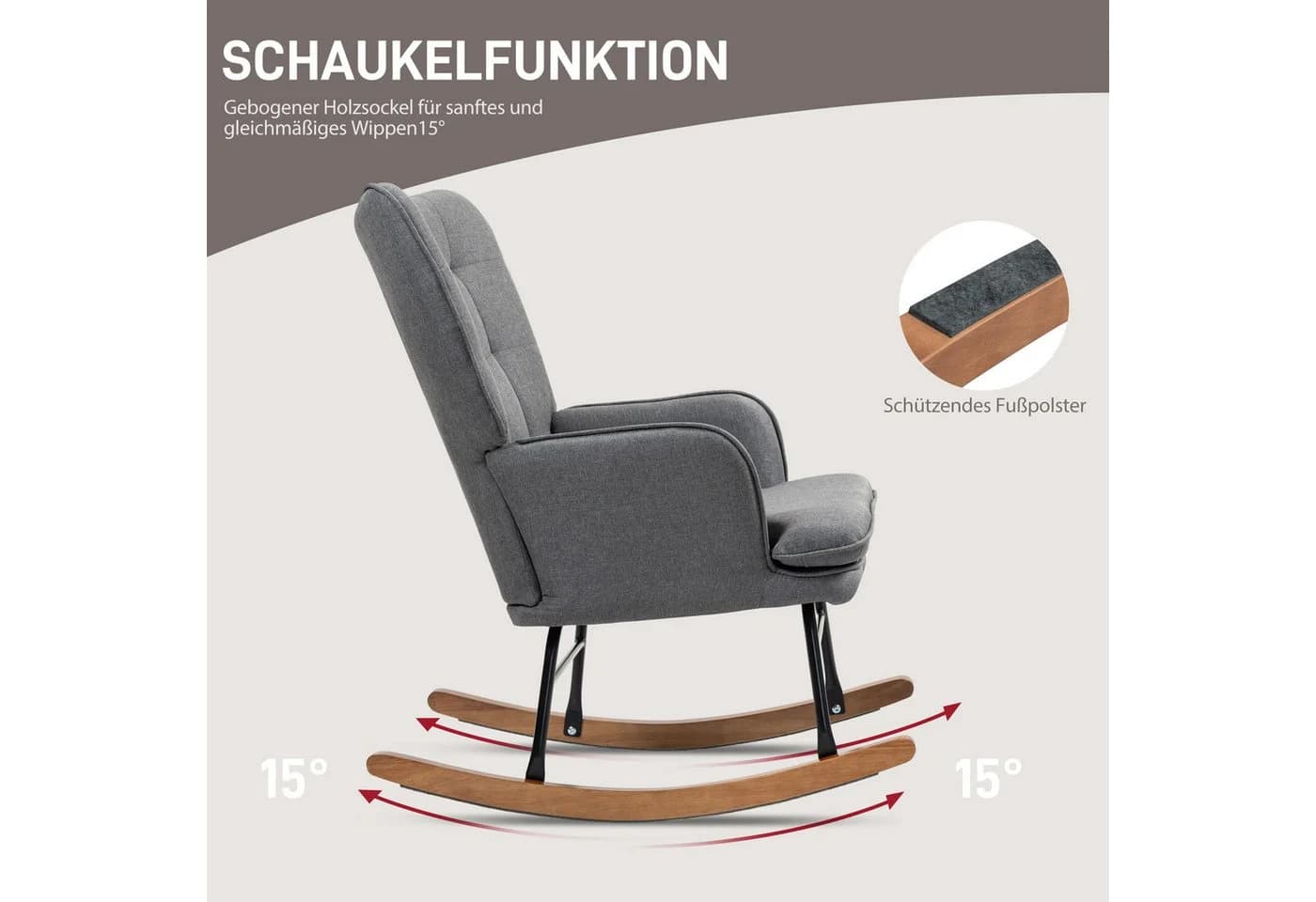 HOMCOM Schaukelsessel mit Hocker Schwarz+Dunkelgrau Leinenoptik - Bild 4