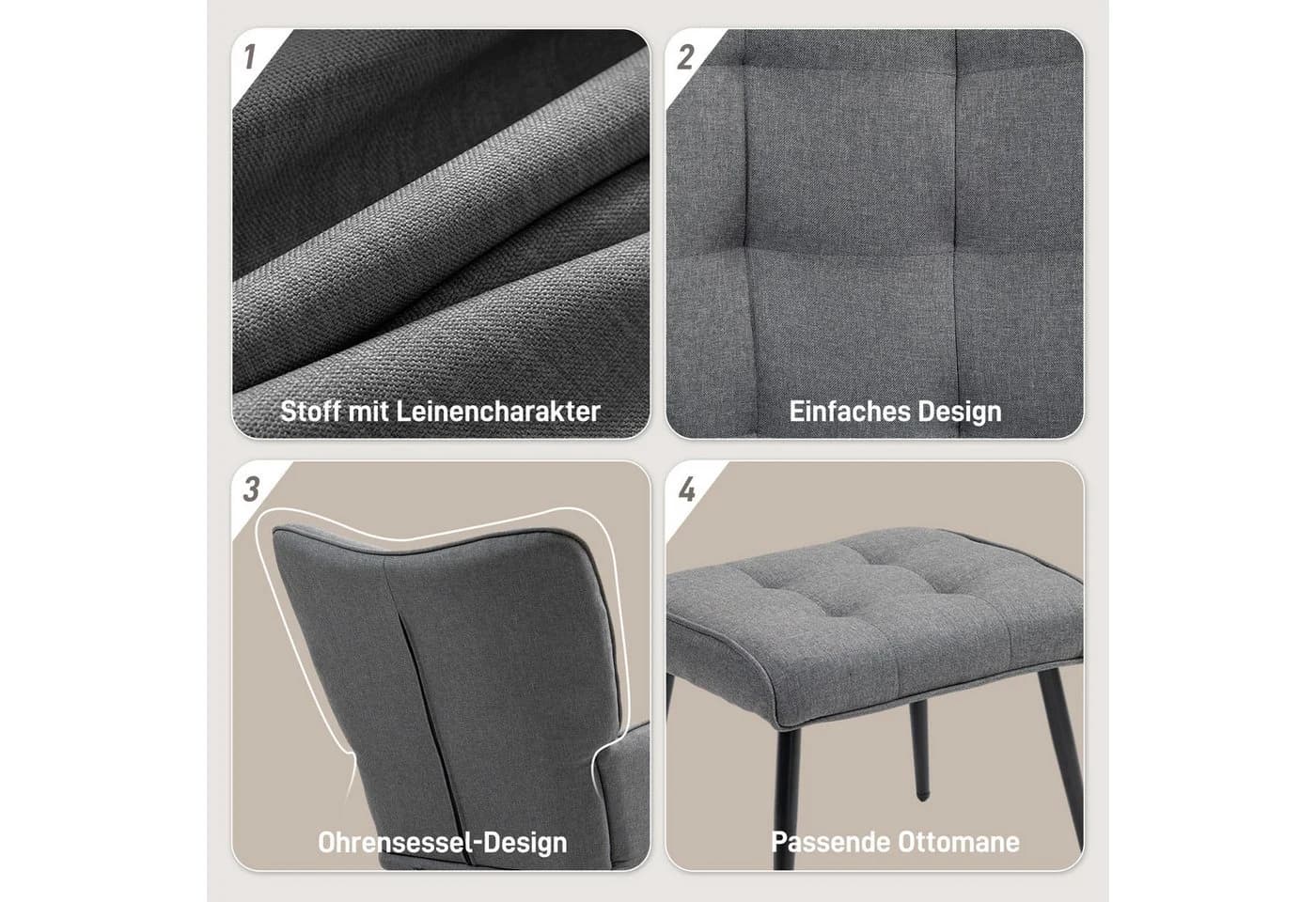 HOMCOM Schaukelsessel mit Hocker Schwarz+Dunkelgrau Leinenoptik - Bild 5