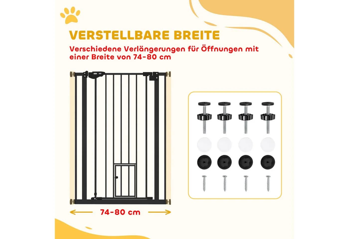 PawHut Hundegitter Türschutzgitter Schwarz Ohne Bohren Auto-Close - Bild 4