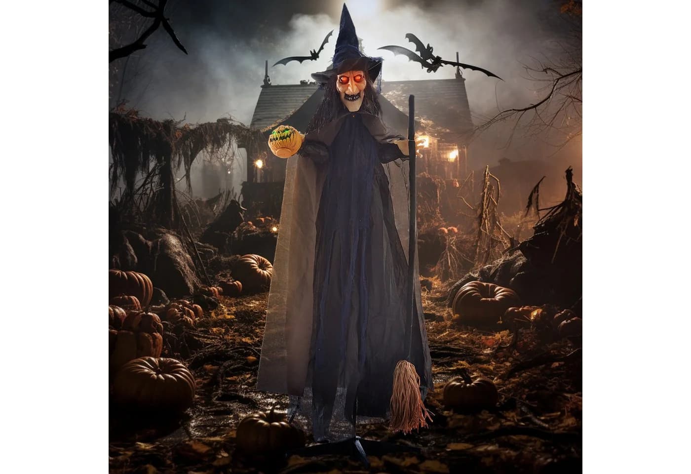 HOMCOM Animierte Halloween Hexe Dekofigur 190cm mit Licht & Sound - Bild 2