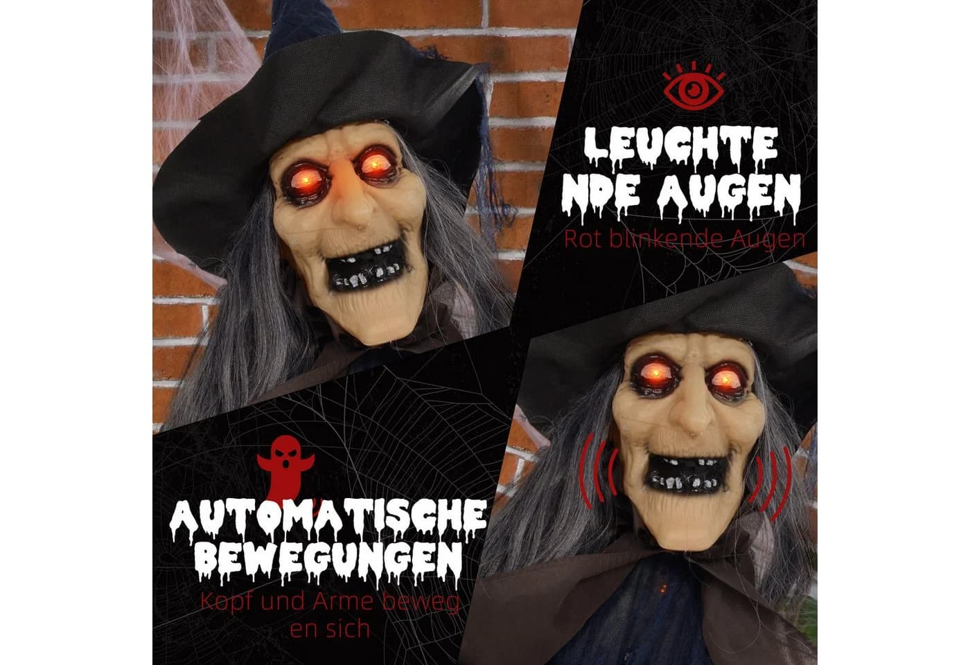 HOMCOM Animierte Halloween Hexe Dekofigur 190cm mit Licht & Sound - Bild 5