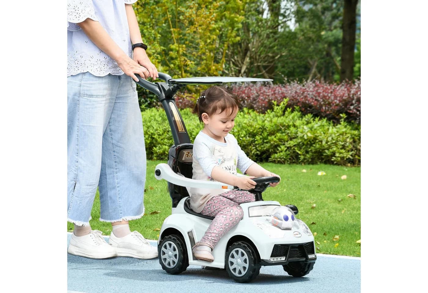 AIYAPLAY Rutschauto 3-in-1 mit Haltestange & Licht/Musik Weiß/Schwarz - Bild 2