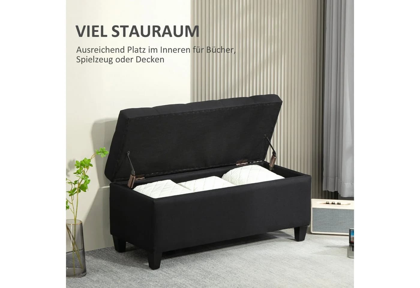 HOMCOM Sitzbank Schwarz mit Stauraum und Gummiholzbeinen - Bild 4