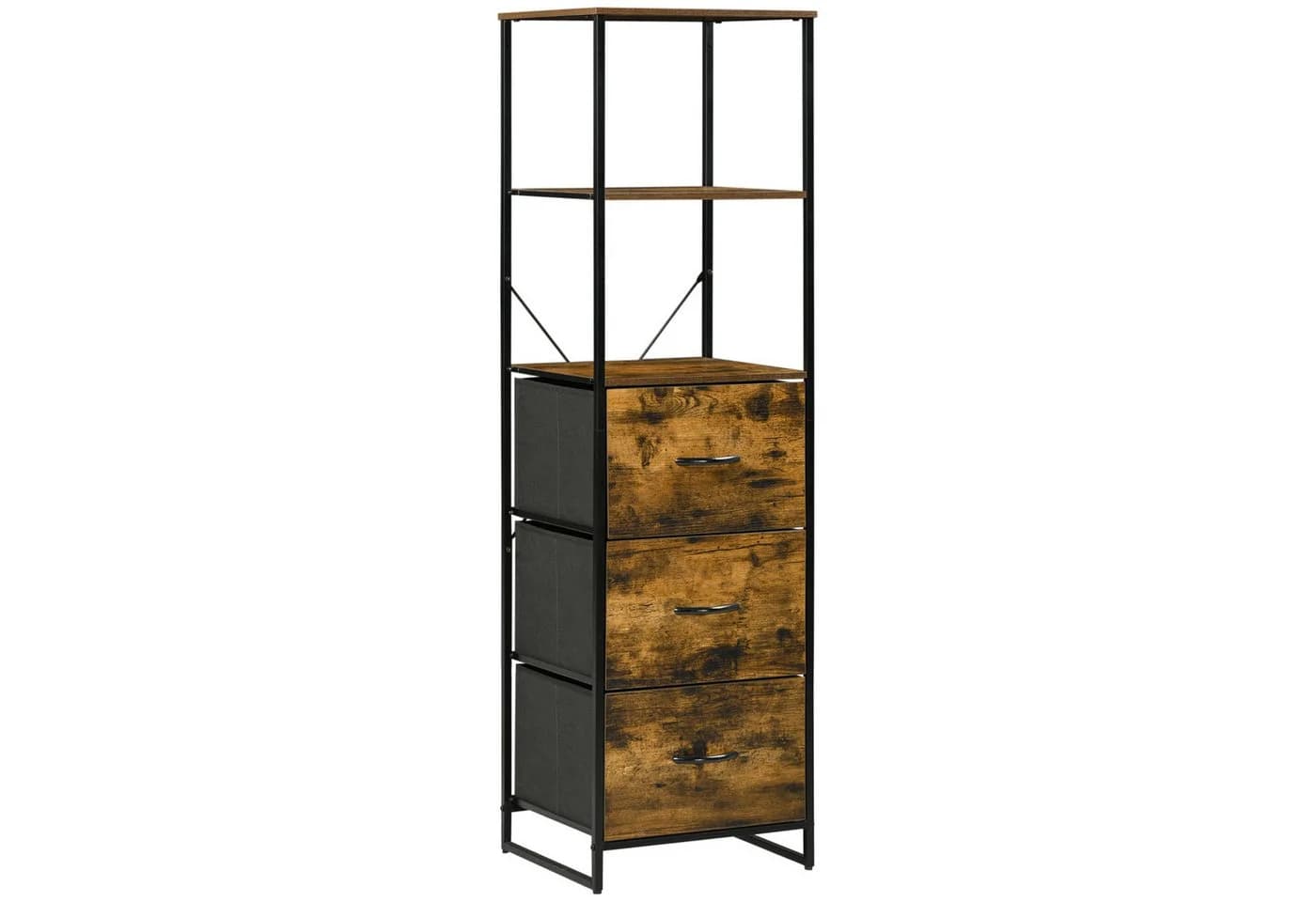 HOMCOM Kommode Sideboard 3 Schubladen Rustikalbraun Industrial Design