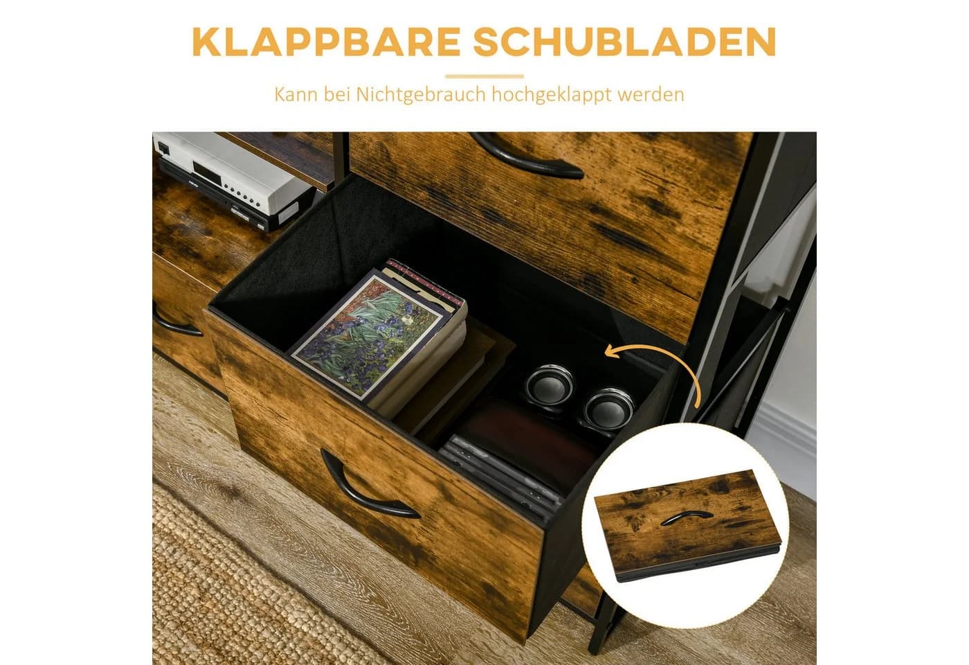 HOMCOM Kommode Sideboard 3 Schubladen Rustikalbraun Industrial Design - Bild 5