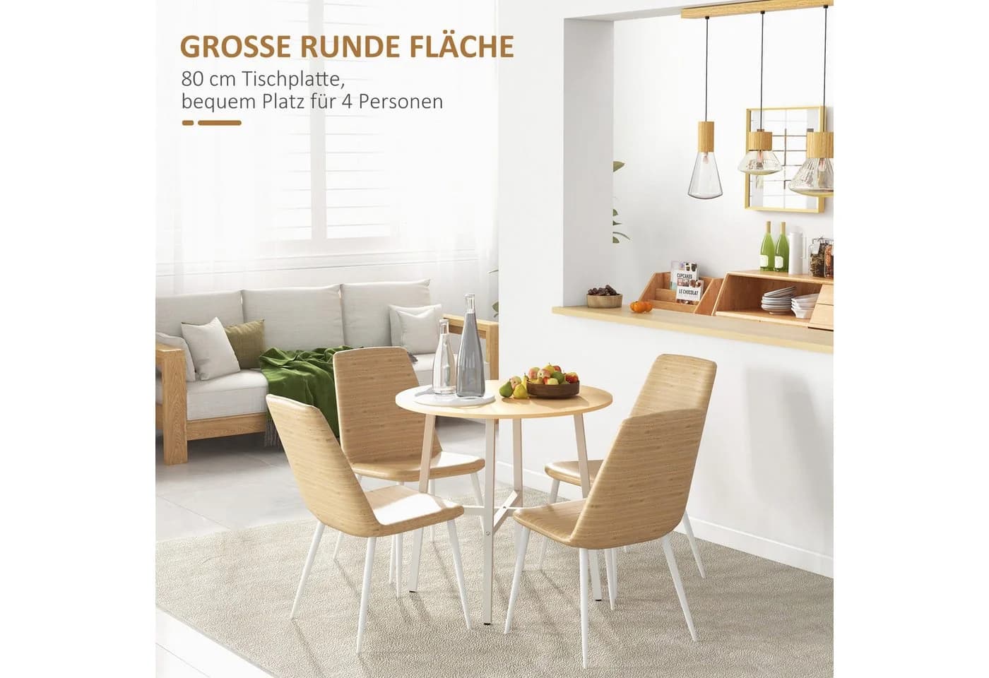 HOMCOM Esstisch für 4 Personen Stahl Naturholz - Bild 5