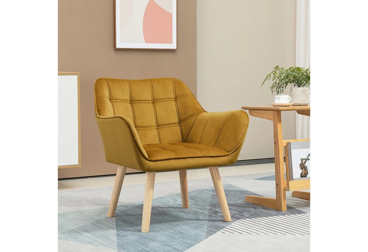 HOMCOM Relaxsessel Skandinavisch Gelb Samt Polstersessel - Bild 2