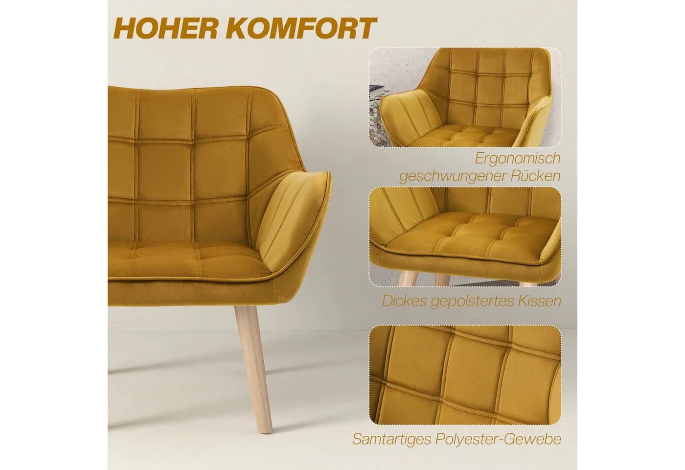 HOMCOM Relaxsessel Skandinavisch Gelb Samt Polstersessel - Bild 4