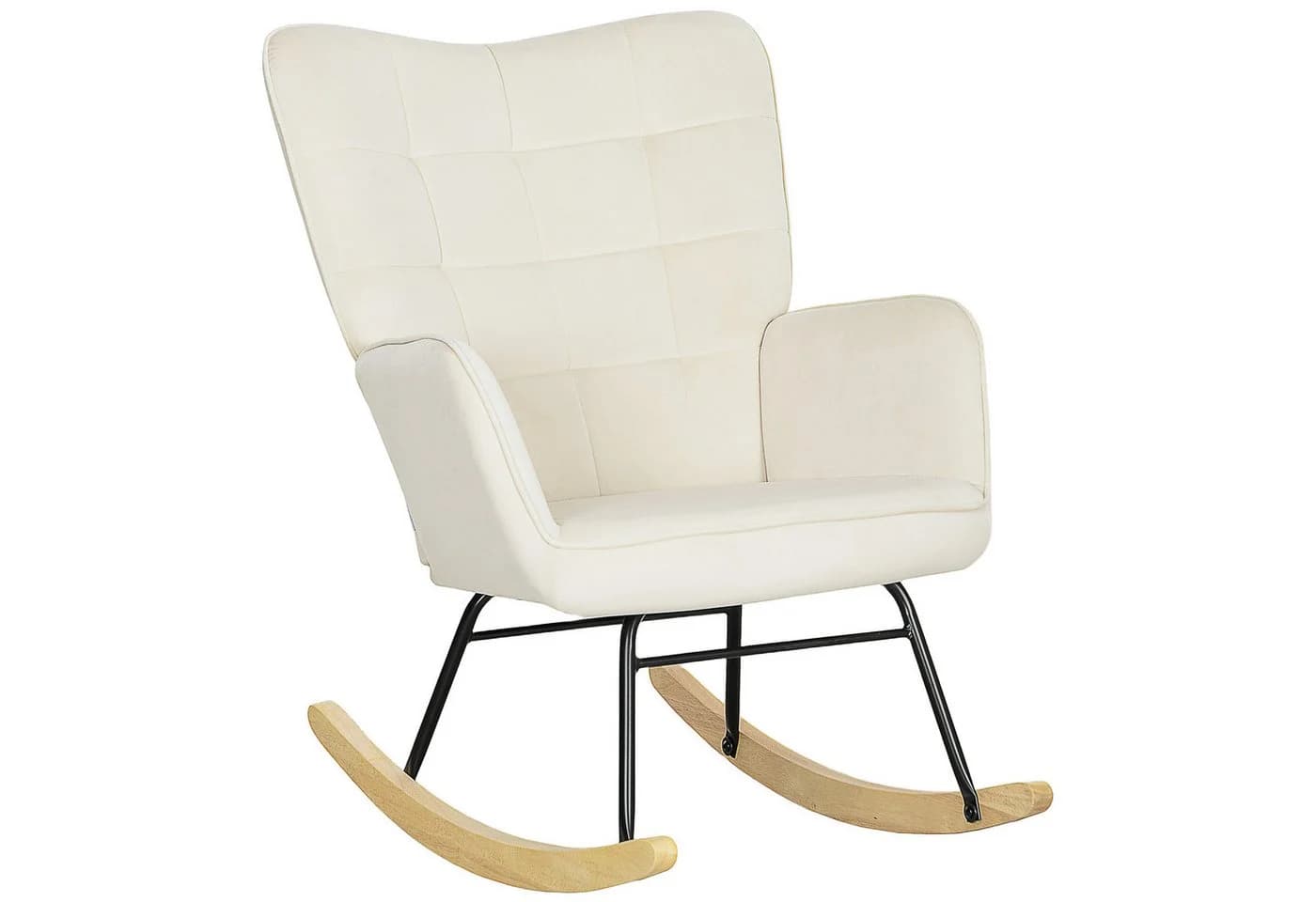 HOMCOM Schaukelstuhl Sessel Beige Samtoptik Armlehne Holzkufen