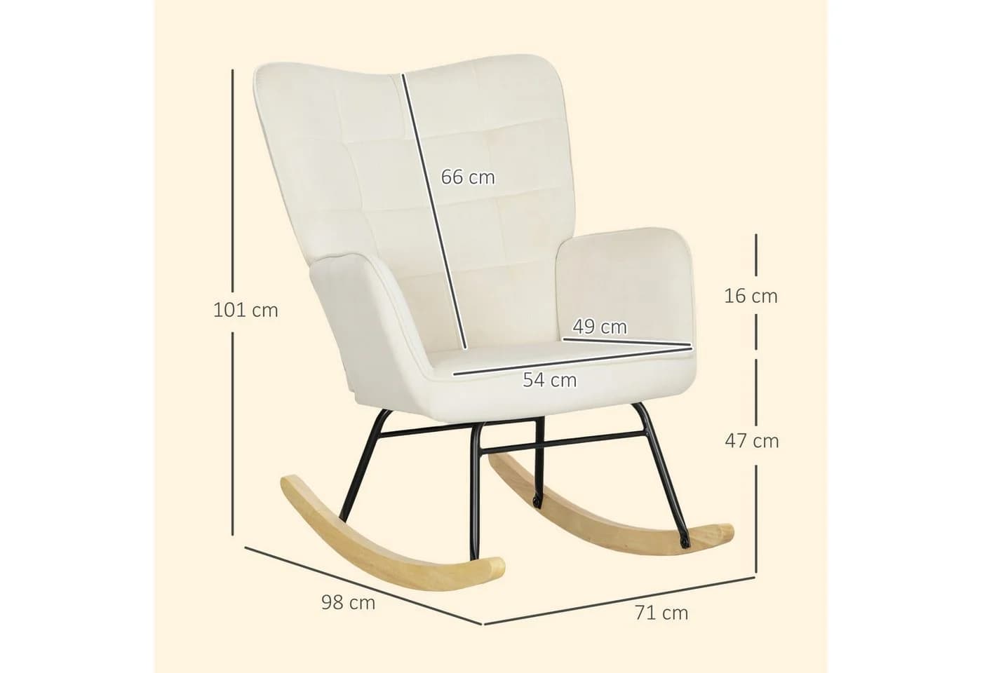 HOMCOM Schaukelstuhl Sessel Beige Samtoptik Armlehne Holzkufen - Bild 3