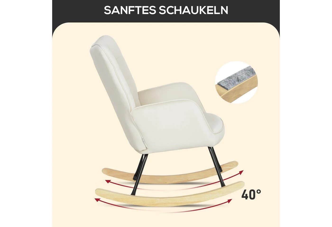 HOMCOM Schaukelstuhl Sessel Beige Samtoptik Armlehne Holzkufen - Bild 4