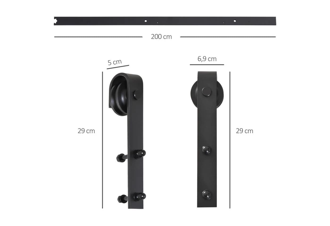 HOMCOM Schiebetürbeschlag 200 cm Kohlenstoffstahl Schwarz - Bild 3