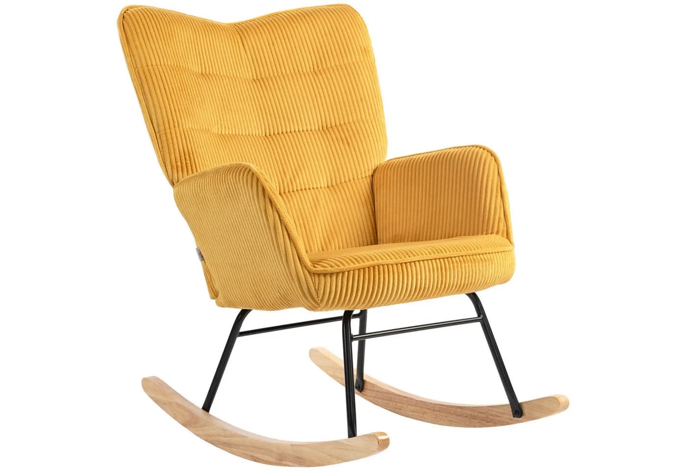 HOMCOM Schaukelstuhl Sessel mit Kord-Optik, Armlehne, Holzkufen, Gelb