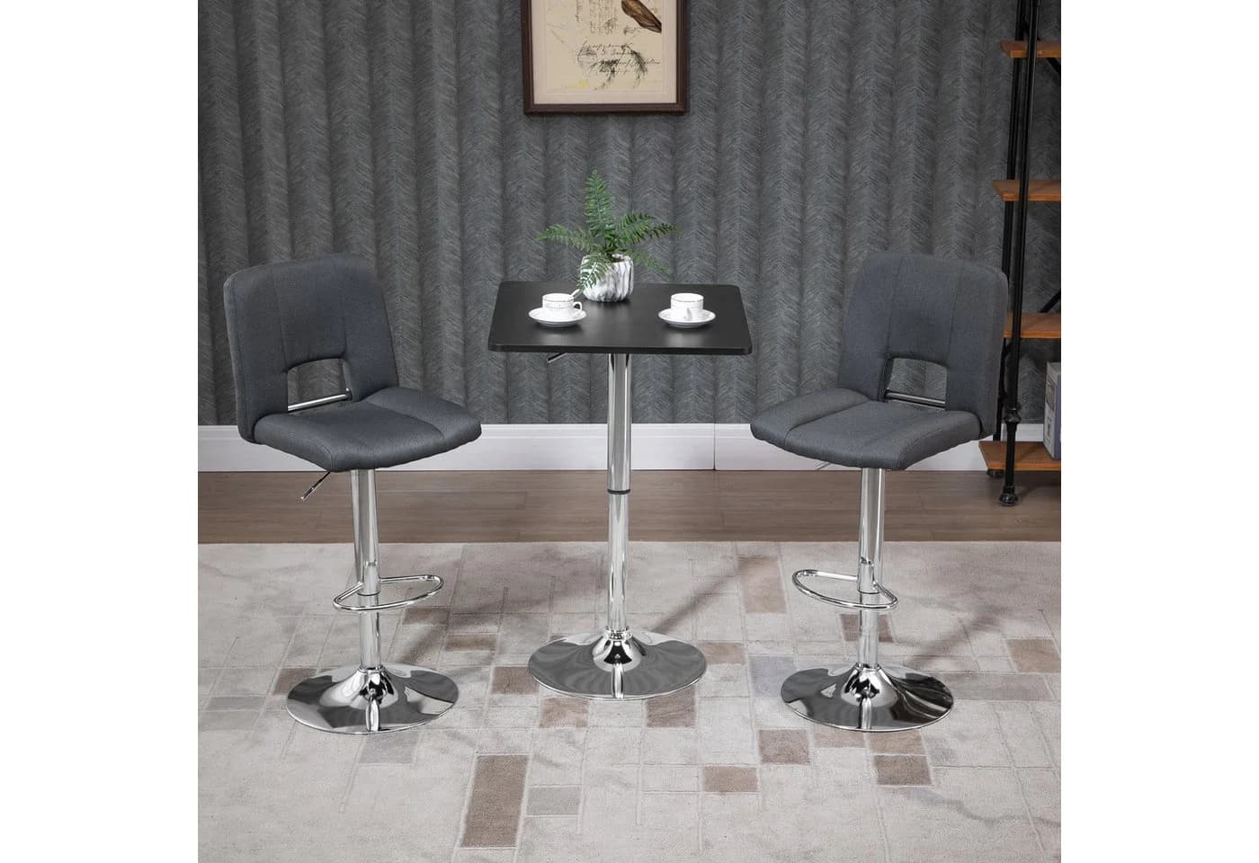 HOMCOM Bartisch Stehtisch Esstisch mit Drehbar Tischplatte Schwarz Metall - Bild 2