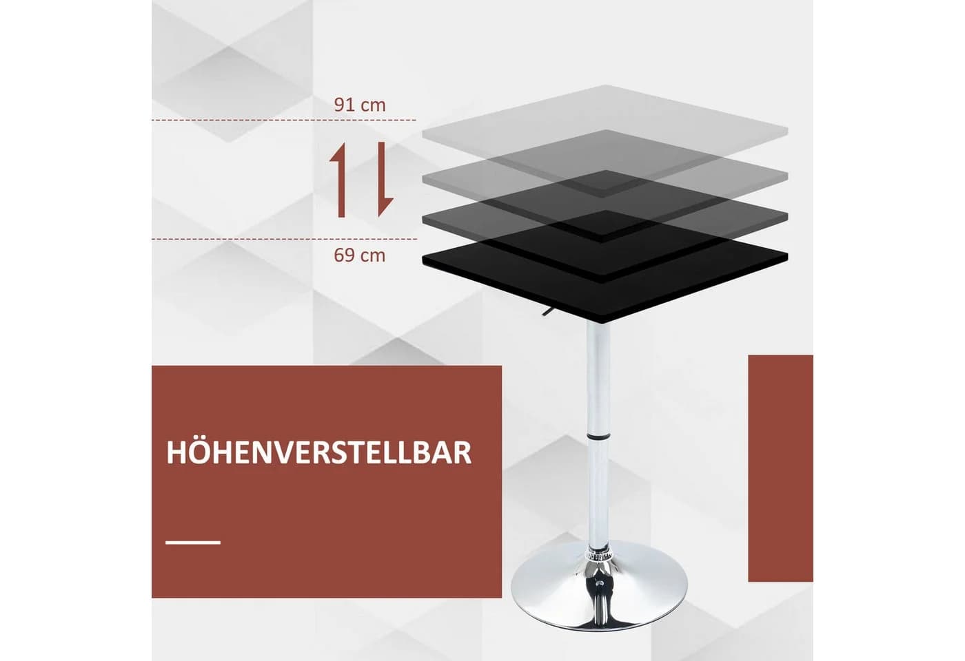 HOMCOM Bartisch Stehtisch Esstisch mit Drehbar Tischplatte Schwarz Metall - Bild 4