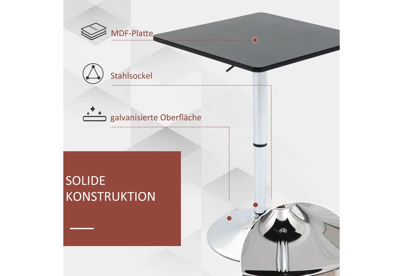 HOMCOM Bartisch Stehtisch Esstisch mit Drehbar Tischplatte Schwarz Metall - Bild 5