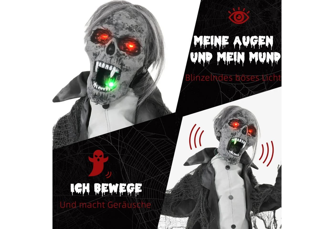 HOMCOM Dekofigur Skelett Outdoor Animiert mit Leuchtenden Augen - Bild 5