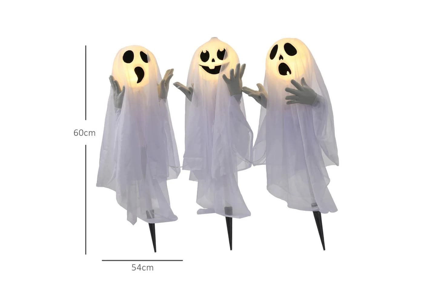 HOMCOM 3er-Set Halloween-Geister Dekofiguren mit LED-Beleuchtung Weiß - Bild 3