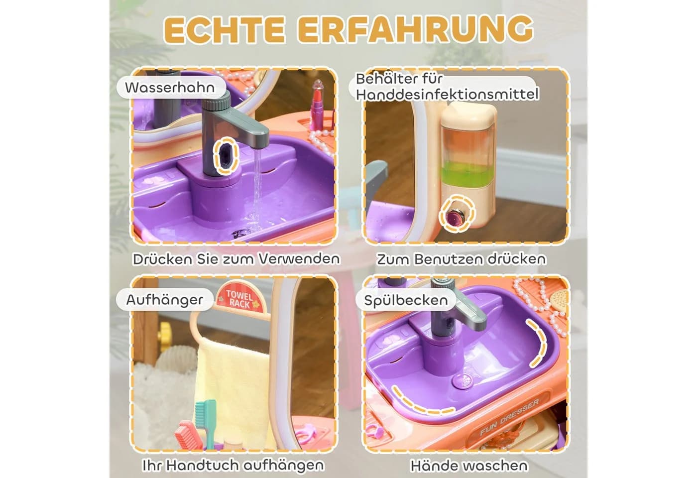 AIYAPLAY Schminktisch mit Spiegel, LED Licht, Musik, Violett - Bild 5