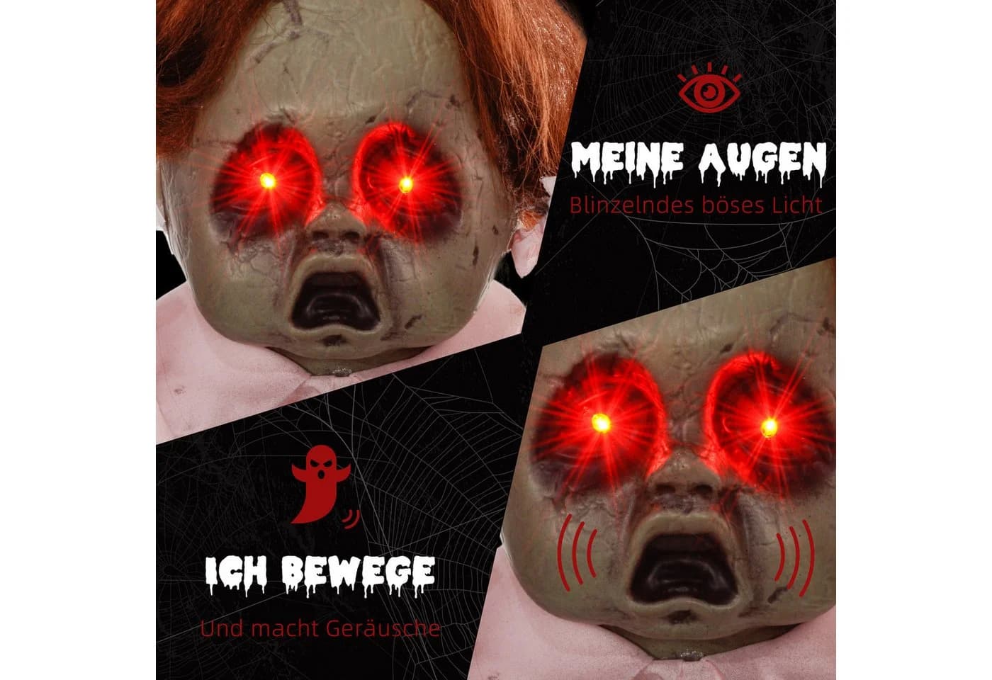 HOMCOM Animierte Halloween Dekofigur Geisterpuppe Rosa mit Leuchtenden Augen - Bild 5