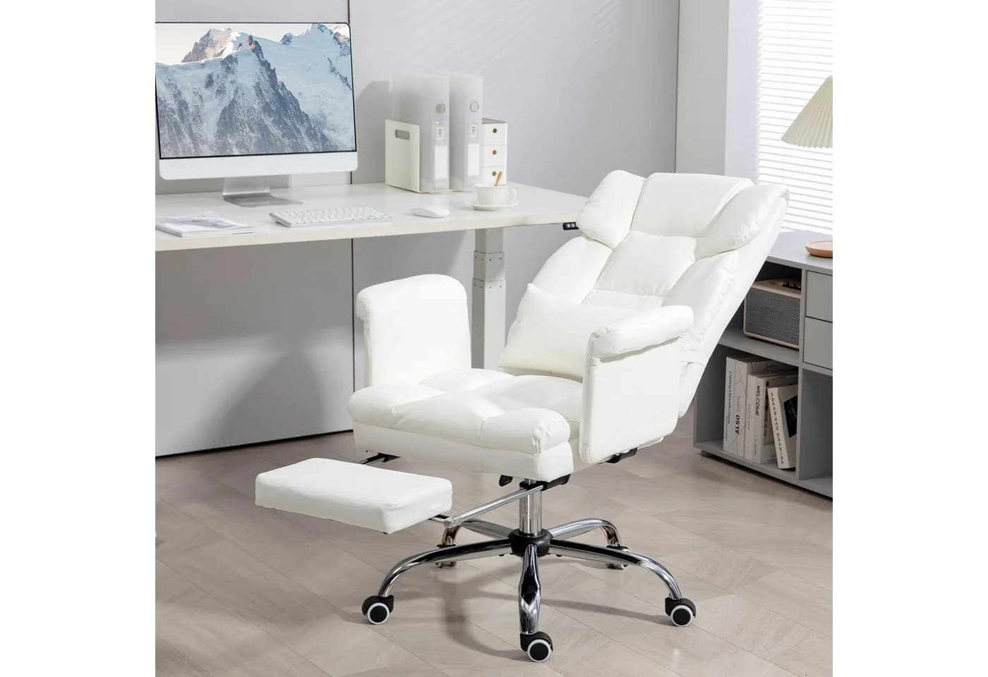 HOMCOM Ergonomischer Bürostuhl Weiß mit Liegefunktion und Lendenkissen - Bild 2
