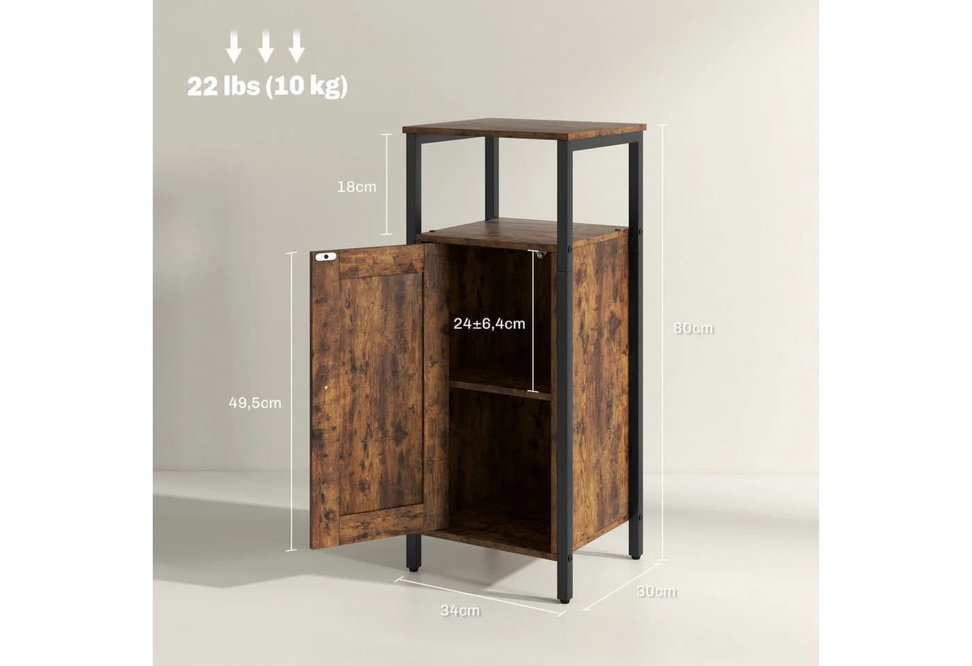 HOMCOM Beistelltisch Industriell Design Rustikales Braun mit verstellbarem Regal - Bild 3