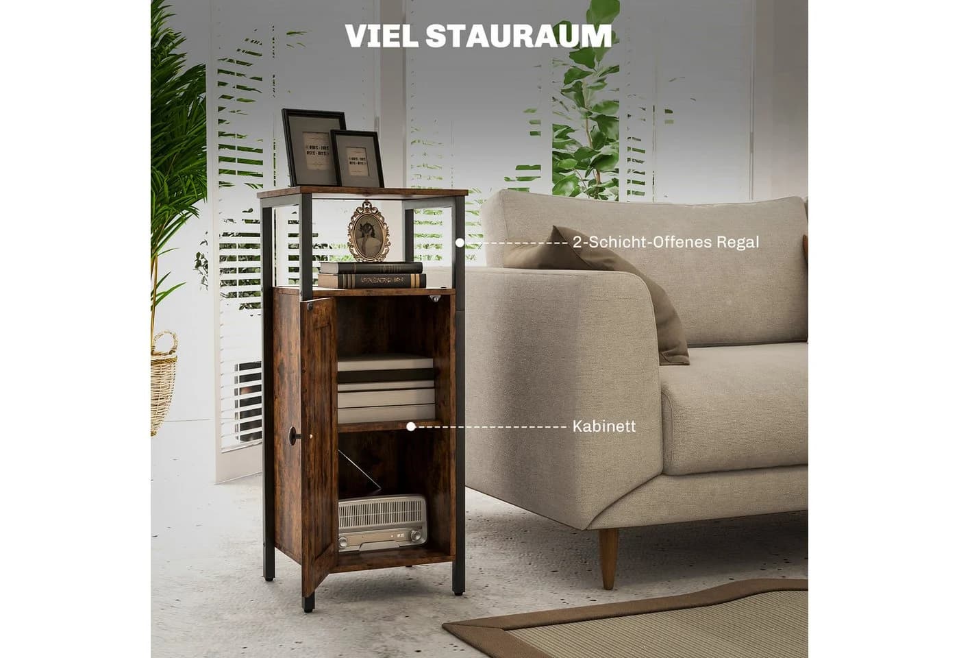 HOMCOM Beistelltisch Industriell Design Rustikales Braun mit verstellbarem Regal - Bild 4