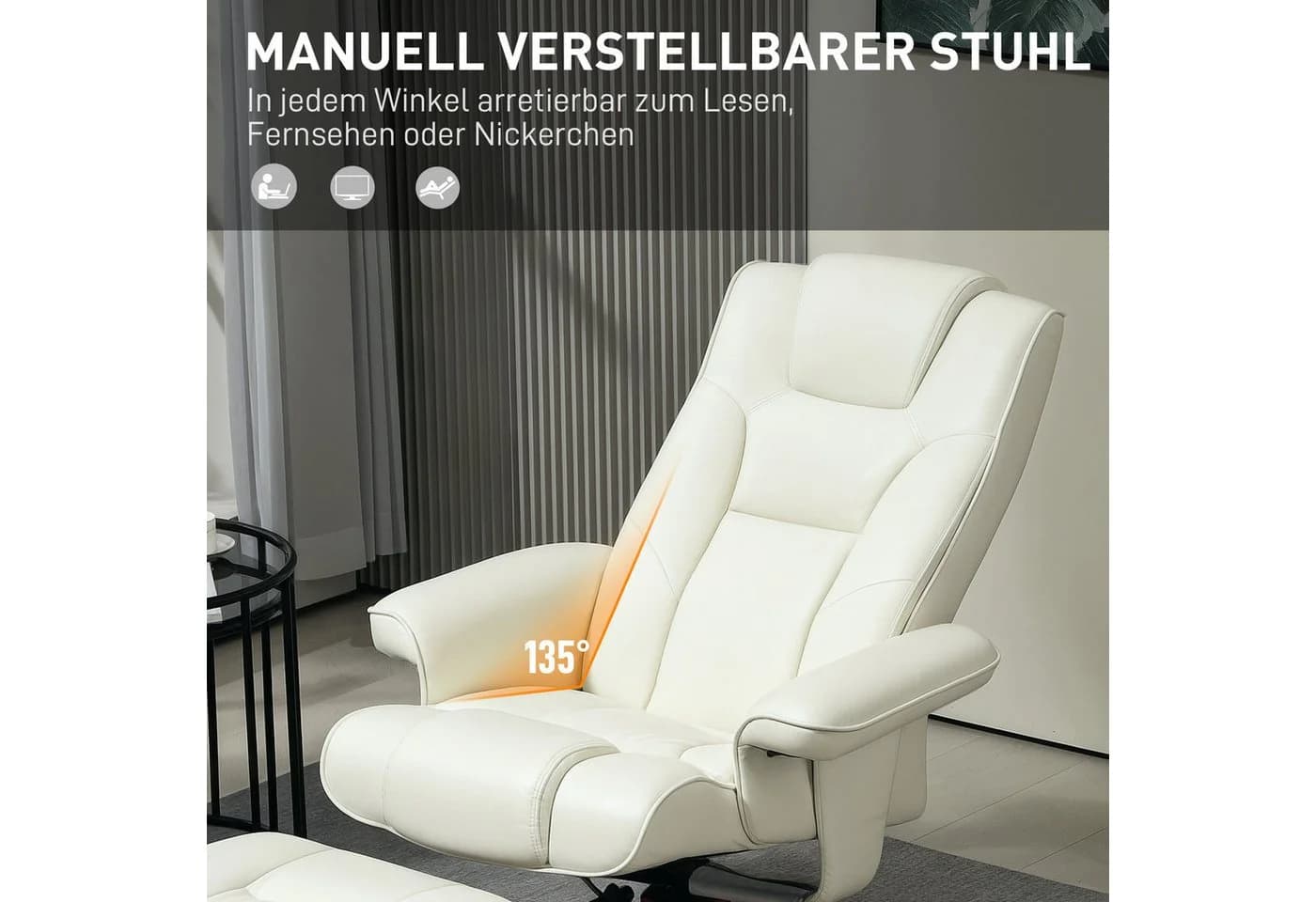 HOMCOM Relaxsessel mit Hocker Kunstleder Cremeweiß - Bild 4