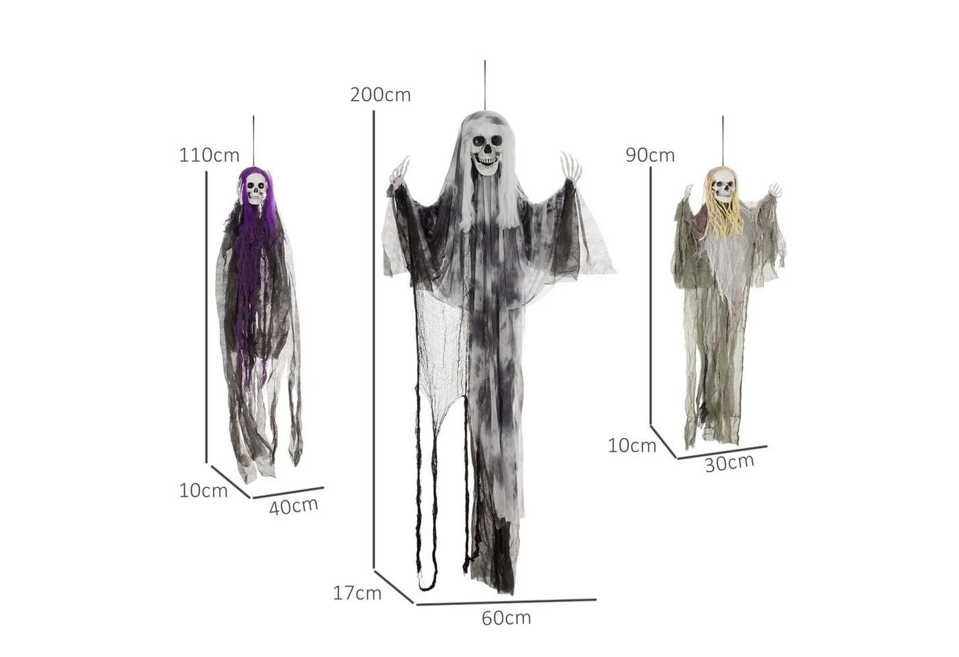 HOMCOM Dekofigur 3er-Set Halloween Skelett-Geister verstellbar - Bild 3